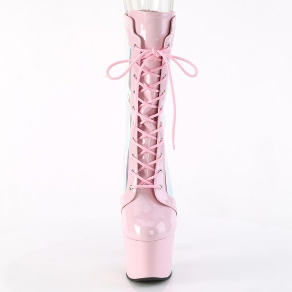 Platform Holographic High Heel Lace Up Ankle Boots